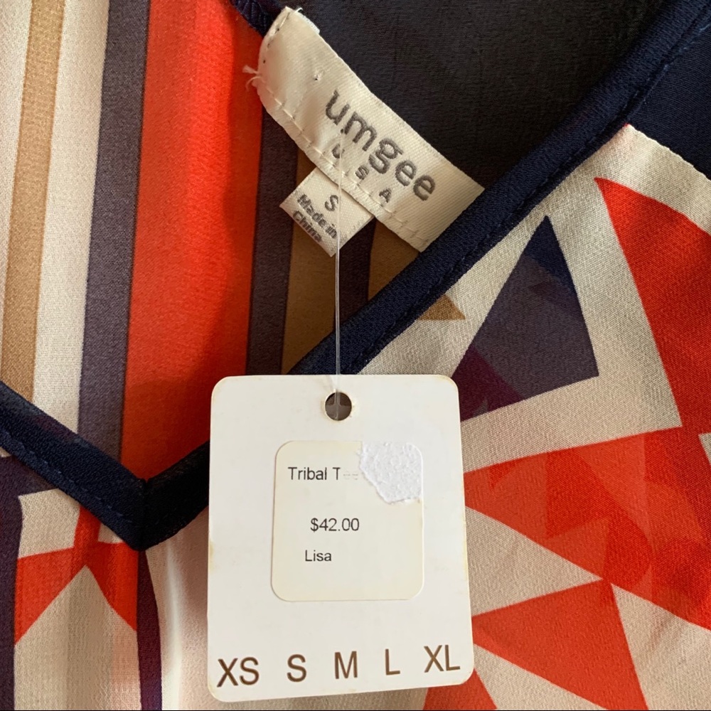 Umgee USA tribal geometric patterned semi sheer V neck top - Picture 6 of 6